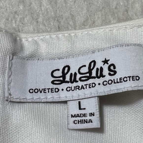 Lulus Cream Empire Waist Sleeveless Hi Low Hem Stretch Flowy Midi Dress Sz Large - Picture 8 of 13